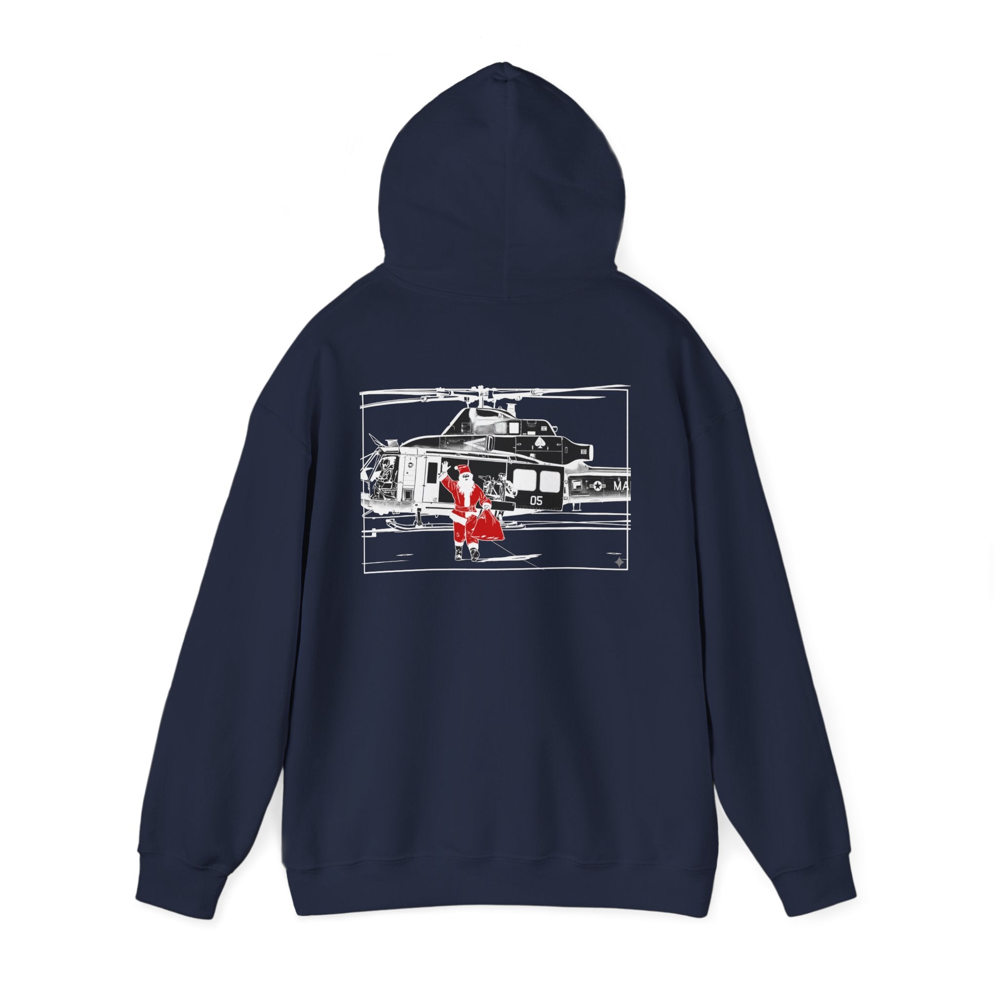Christmas Santa Hoodie — “Ad Bellum” Vintage Santa Smoking with Classic Car Back Graphic