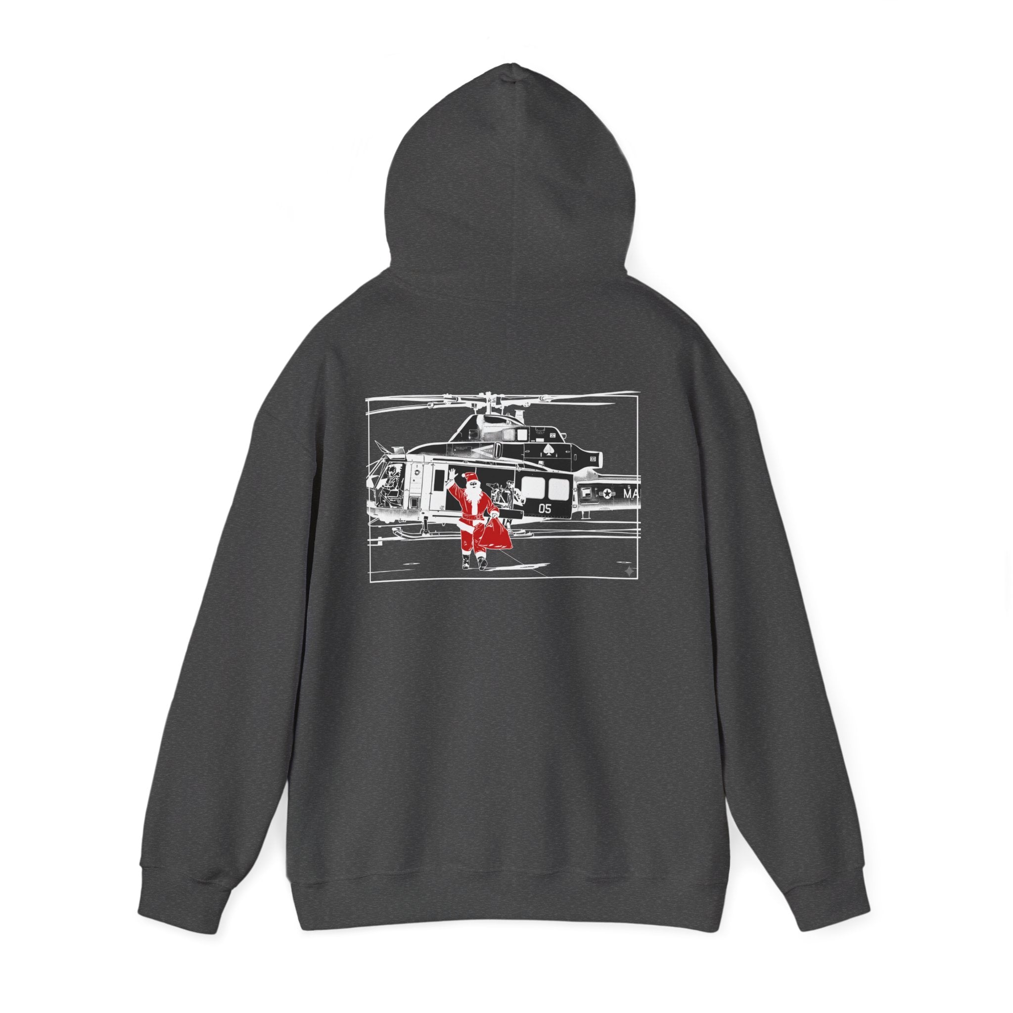 Christmas Santa Hoodie — “Ad Bellum” Vintage Santa Smoking with Classic Car Back Graphic
