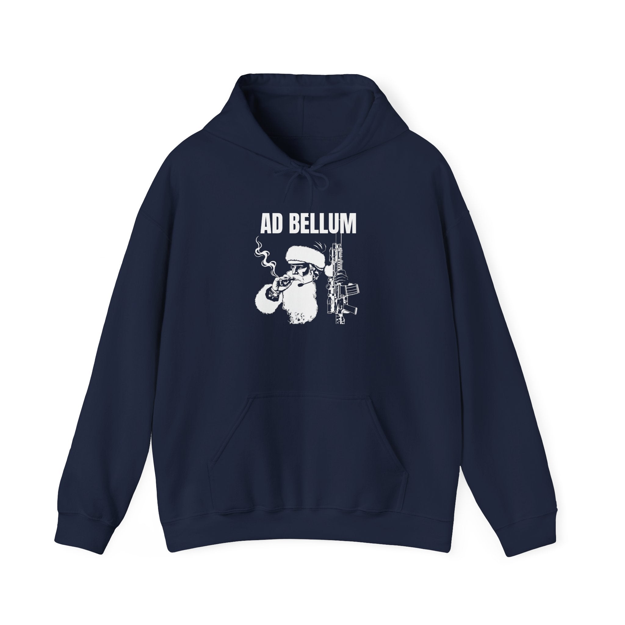 Christmas Santa Hoodie — “Ad Bellum” Vintage Santa Smoking with Classic Car Back Graphic