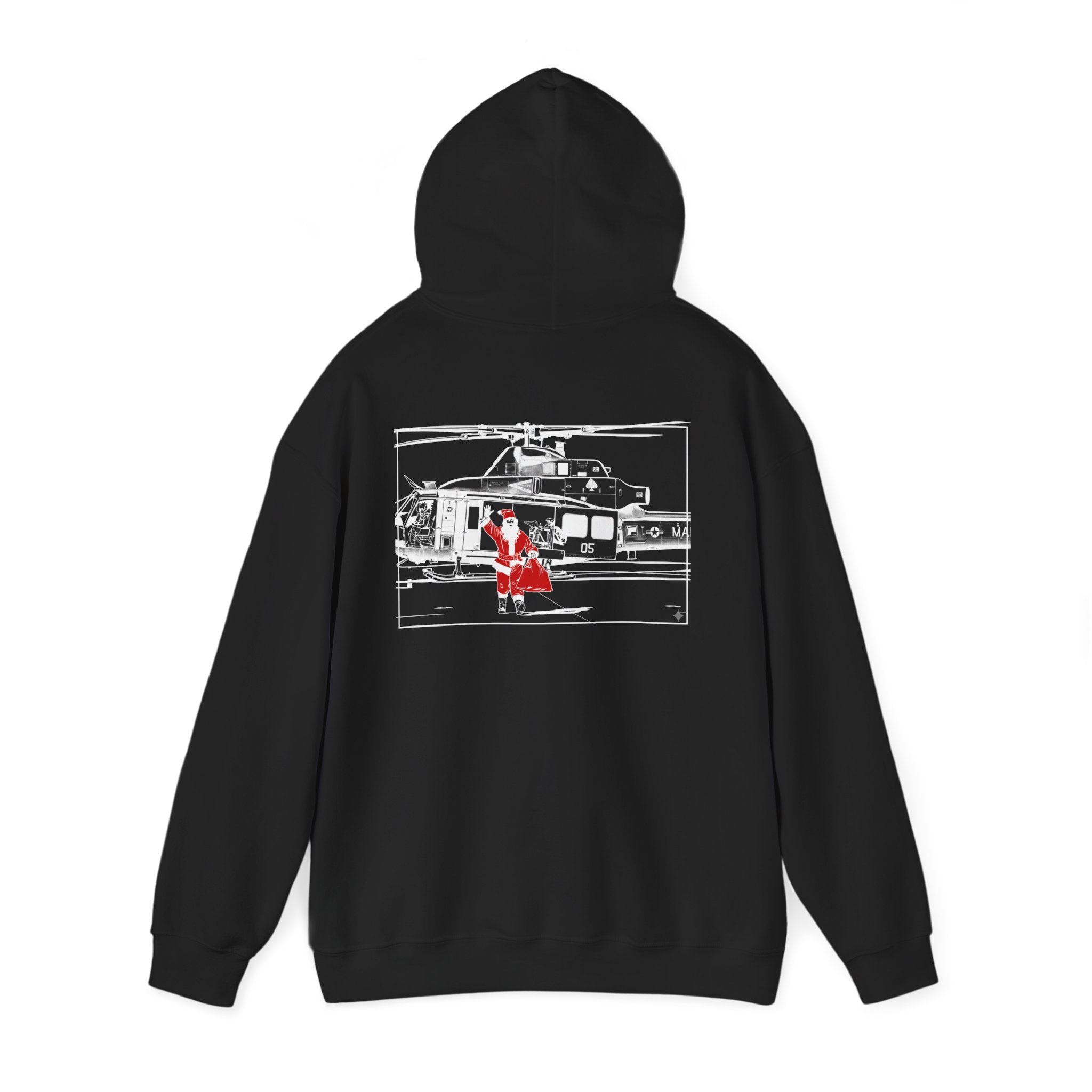 Christmas Santa Hoodie — “Ad Bellum” Vintage Santa Smoking with Classic Car Back Graphic