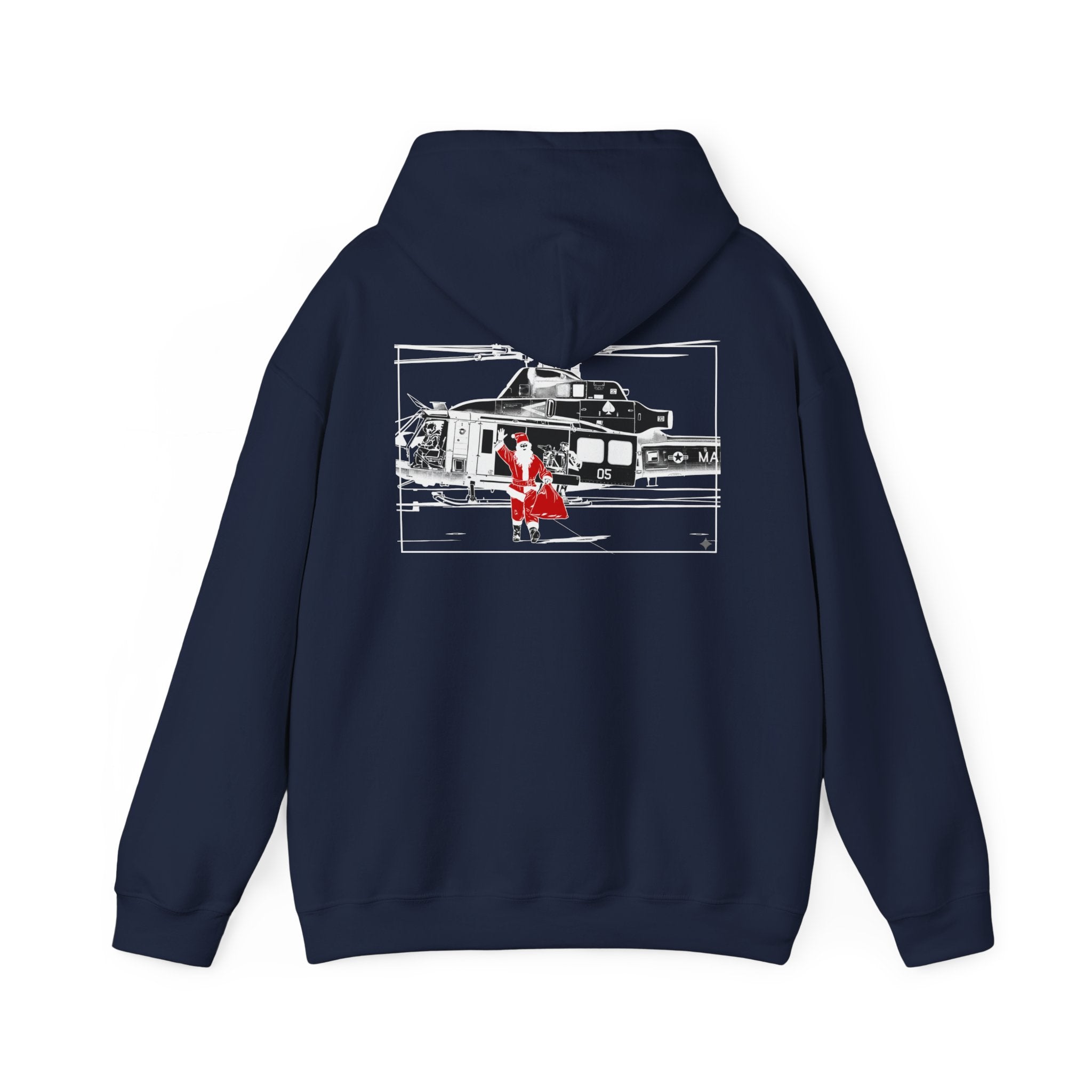 Christmas Santa Hoodie — “Ad Bellum” Vintage Santa Smoking with Classic Car Back Graphic