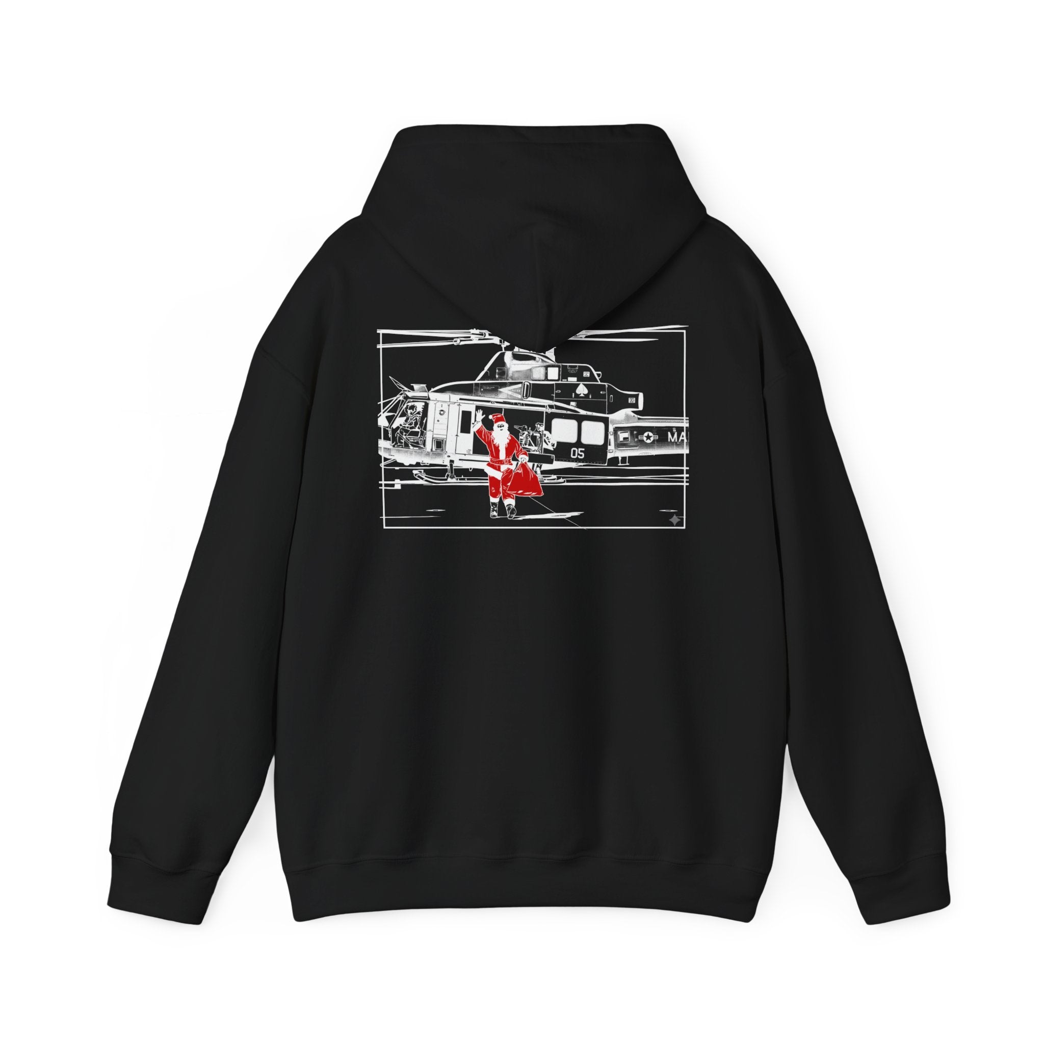 Christmas Santa Hoodie — “Ad Bellum” Vintage Santa Smoking with Classic Car Back Graphic