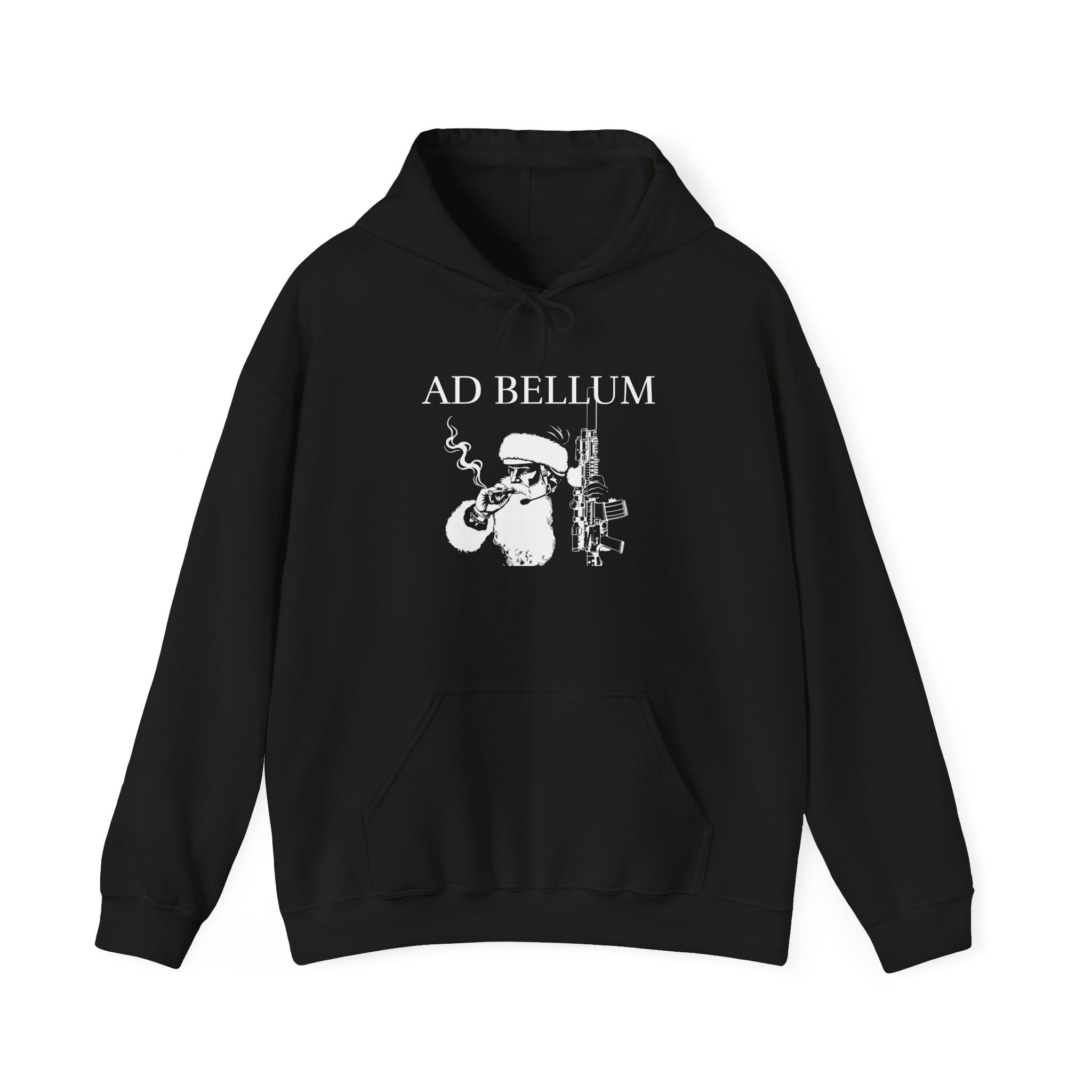 Christmas Santa Hoodie — “Ad Bellum” Vintage Santa Smoking with Classic Car Back Graphic